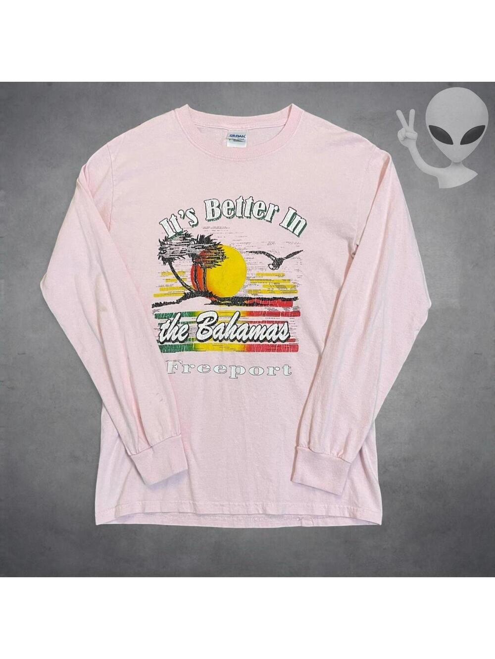 Vintage Gildan It's Better In The Bahamas Freeport Pink Long Sleeve Shirt Mens S